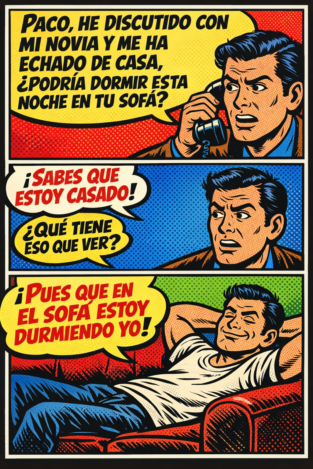 Solo para hombres casados...humor, hombres, sofa de casa,dormir,amigos