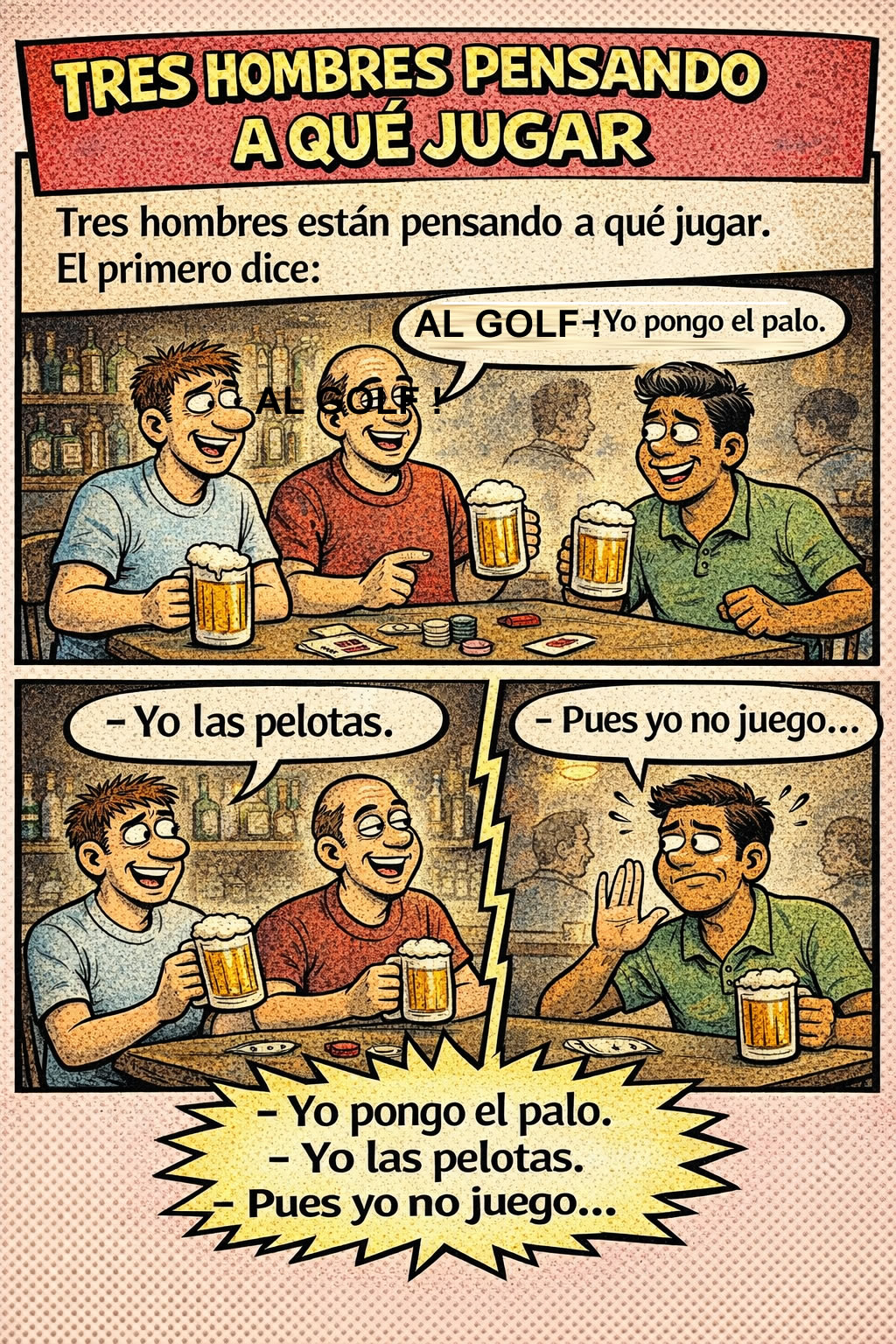 chiste amigos, golf, jugar, comic