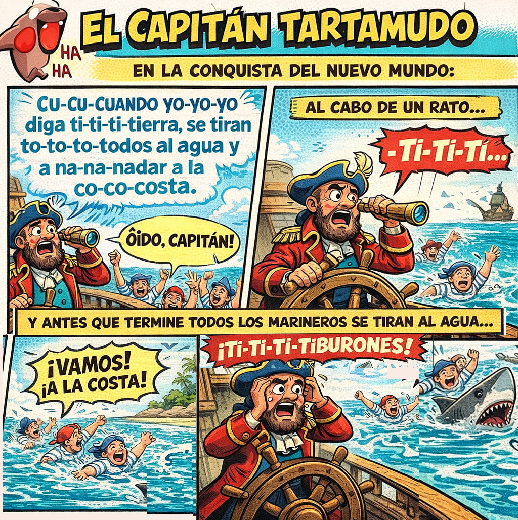 el capitan tartamudo, viñetas de humor, comic gracioso, piratas