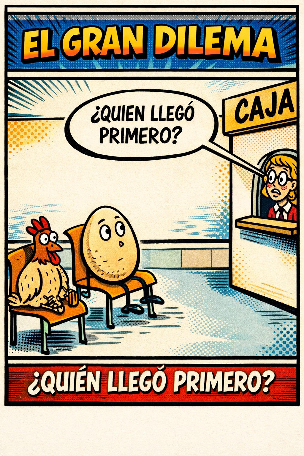 huevo, gallina, dilema, humor,karakarton humor, tenga sentido del humor