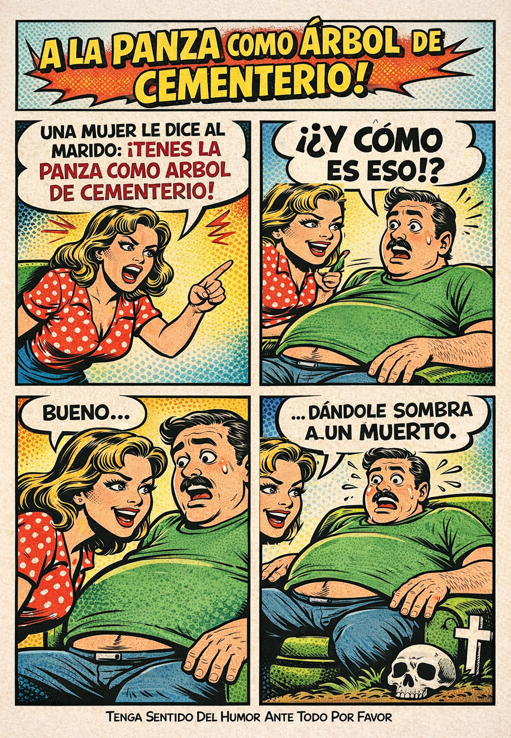 panza gorda, humor, arbol de cementerio, esposas y maridos