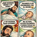 Que hicieron ayer... ?, humor de padres, madres, niños, risas, viñetas comicas
