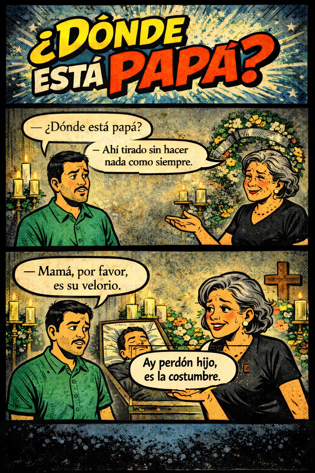 velatorios, humor, padres,madres,hijos,comic pop art de risa