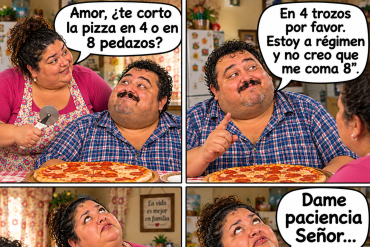 maridos y esposas, pizza,paciencia,humor,chistes