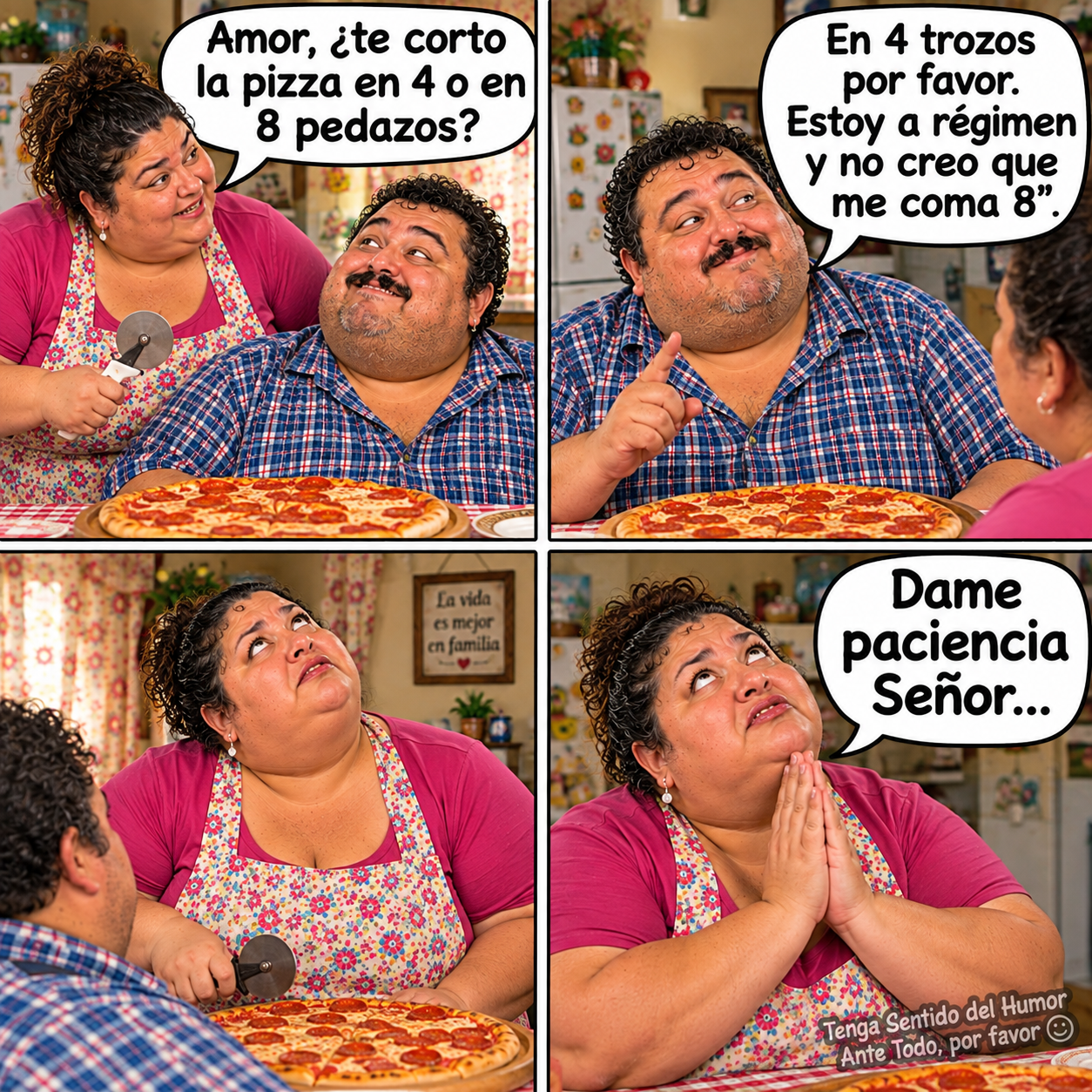 maridos y esposas, pizza,paciencia,humor,chistes