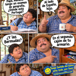 humor, chistes gráficos, humor familiar, padres e hijos, humor rural, gente campechana, chistes de padres, examen de geografía, humor cotidiano, situaciones cómicas, viñetas de humor, humor español, risas en familia, siempre una sonrisa