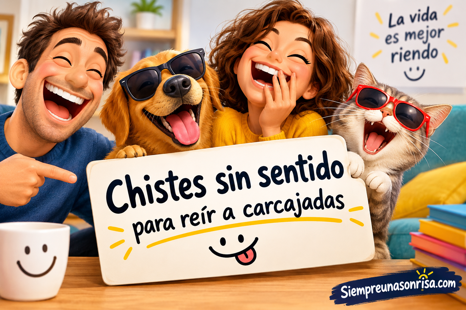 Chistes, humor absurdo, risas, bromas, diversión, humor cotidiano.
