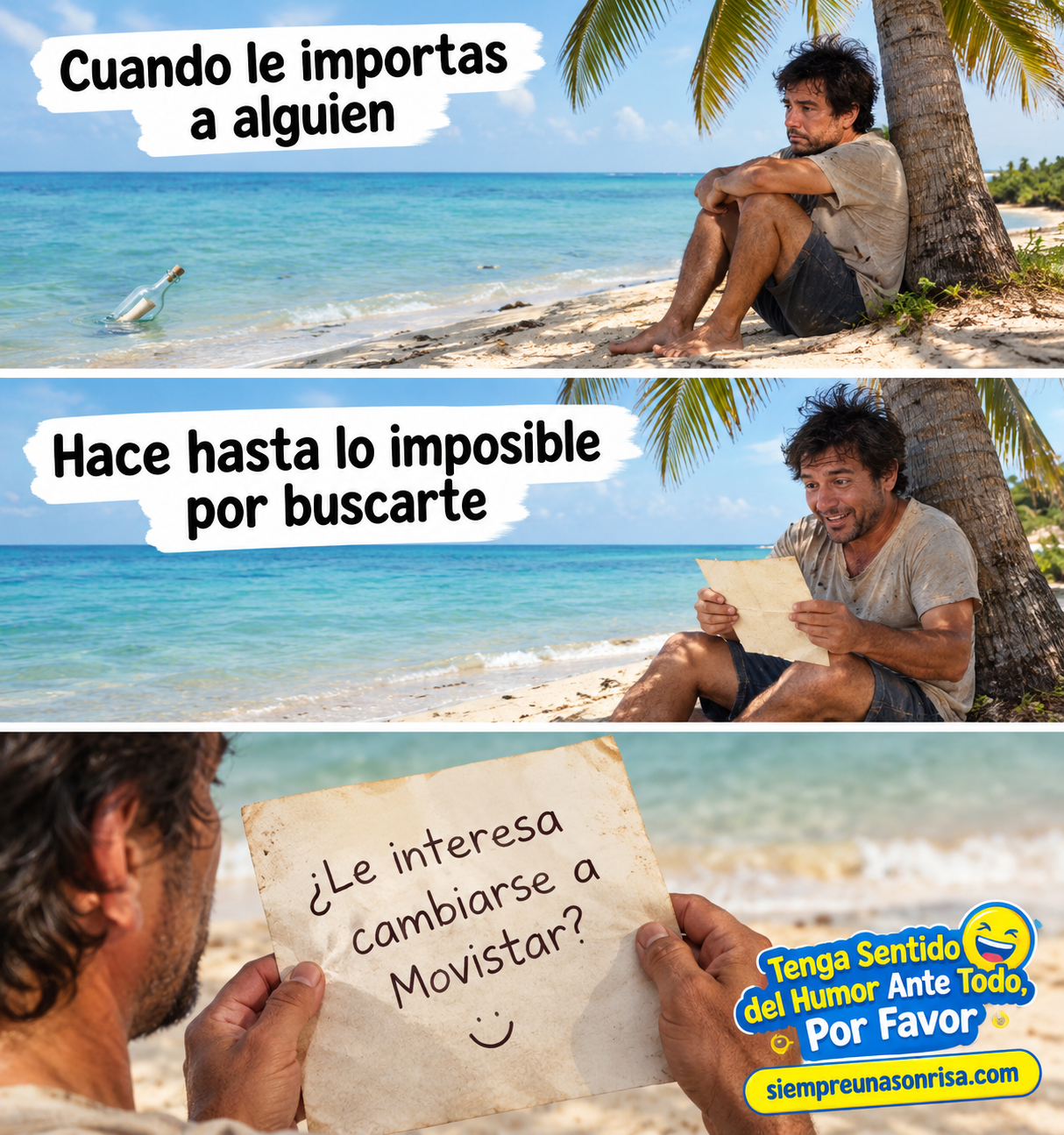 humor, memes graciosos, chistes de Movistar, humor telefónico, isla desierta, memes de la vida cotidiana, humor absurdo, chistes cortos, publicidad telefónica, sentido del humor, situaciones inesperadas, memes para compartir, siempre una sonrisa