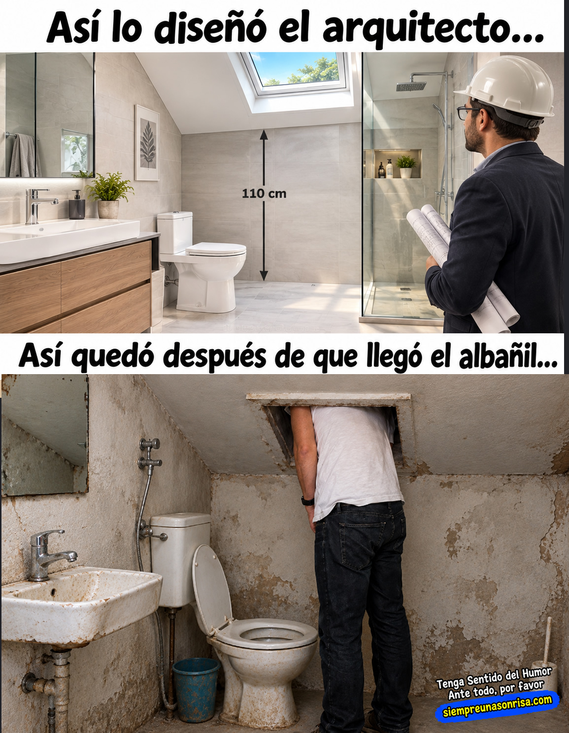 arquitectos, humor, diseño baño, chistes de albañiles