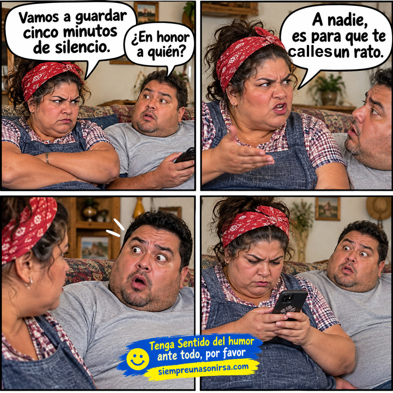 chiste de matrimonio, humor de parejas, cinco minutos de silencio, chistes graciosos, humor familiar,