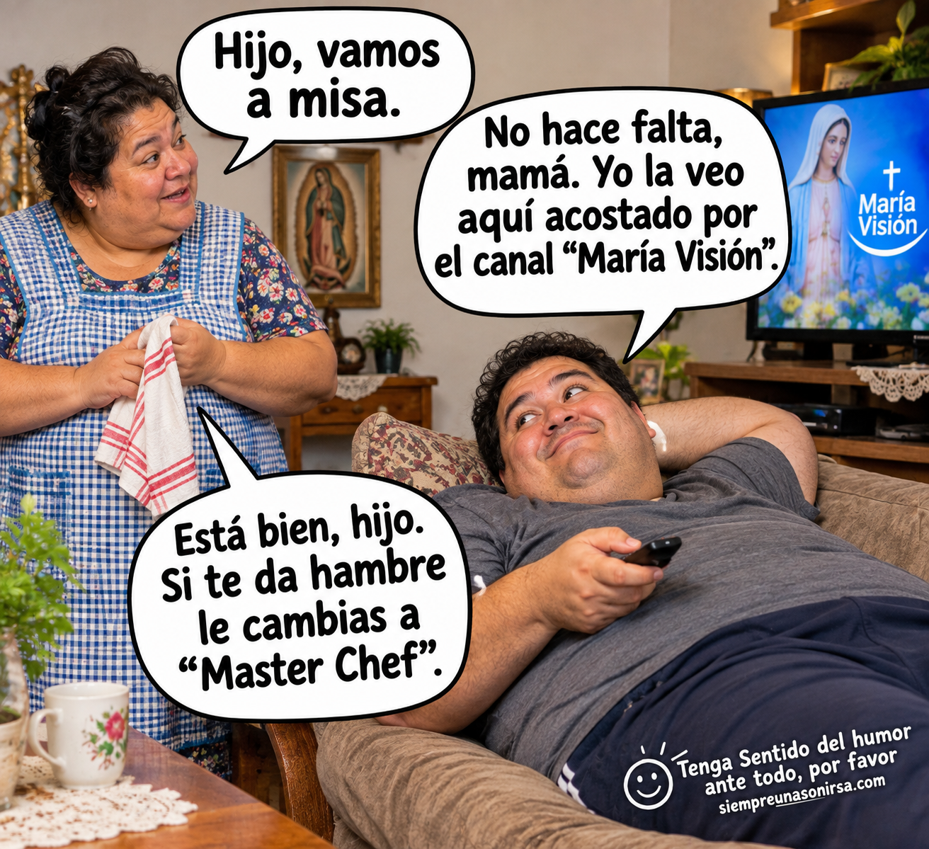 chiste de misa, humor religioso, chistes graciosos, humor familiar, madre e hijo, María Visión, MasterChef,