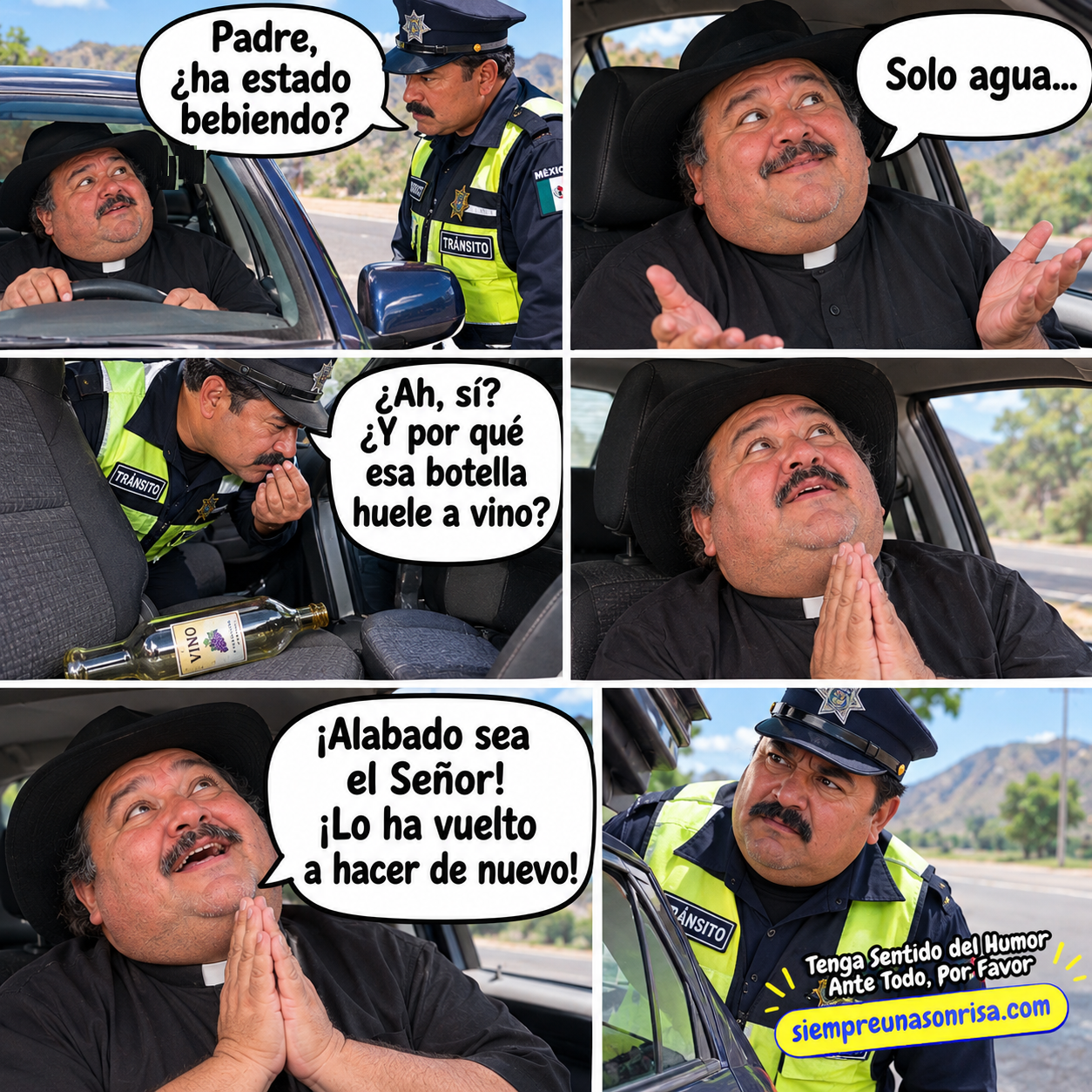 chistes de curas, policias, agua en vino, memes en español