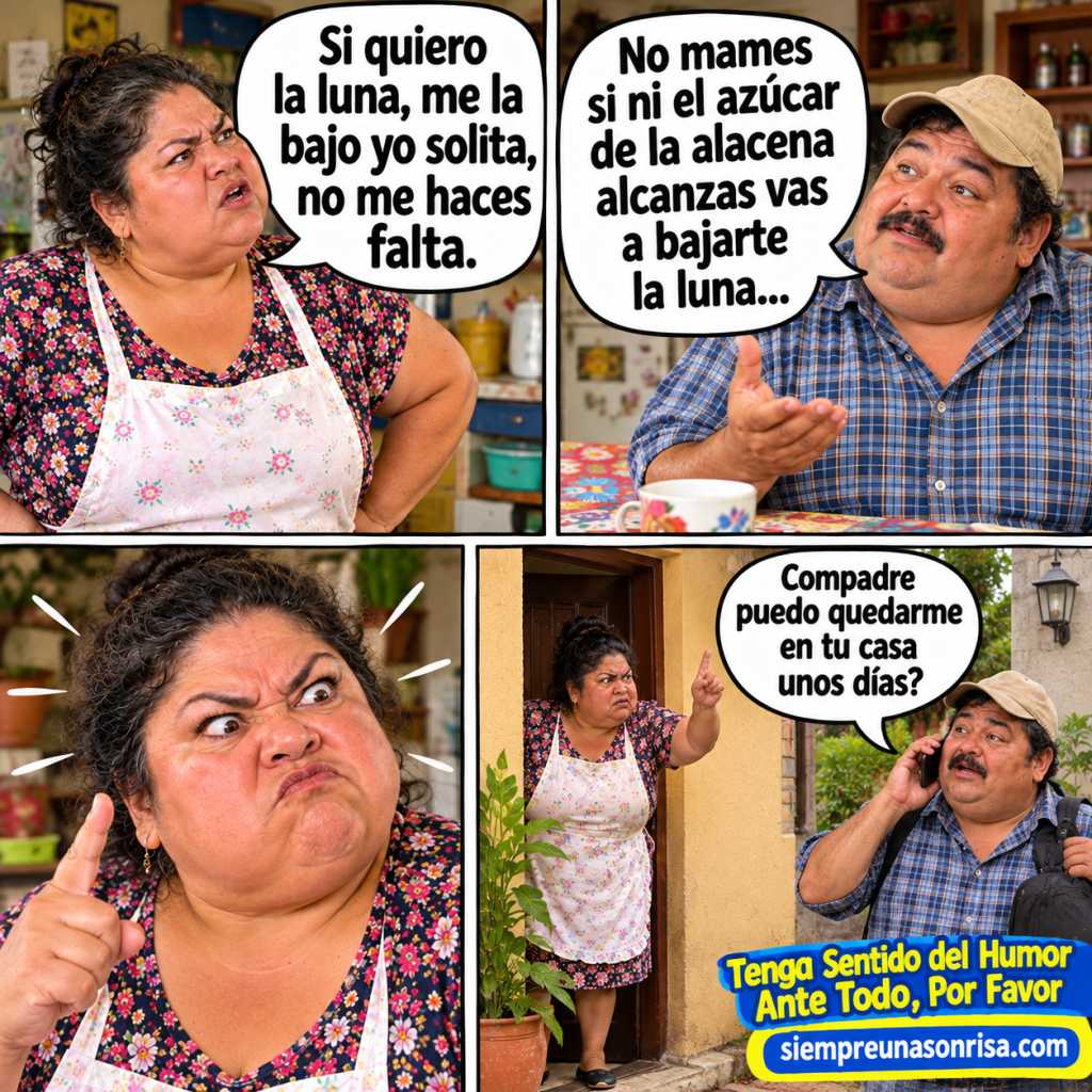 chistes de matrimonios, parejas discutiendo, luna, compadres, fuera de casa