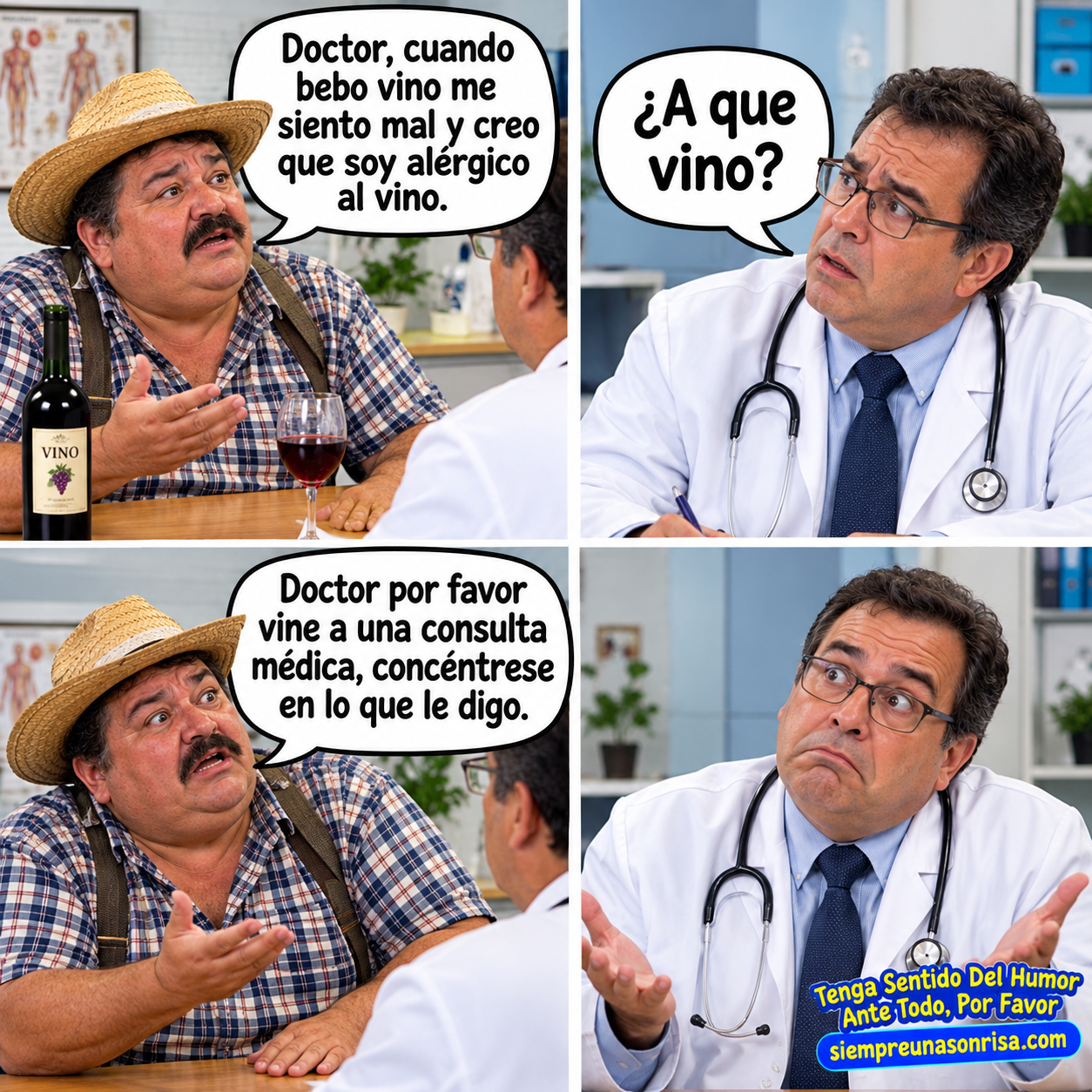 chistes de médicos, siempre una sonrisa, humor, alergias, vino, recetas, risas,