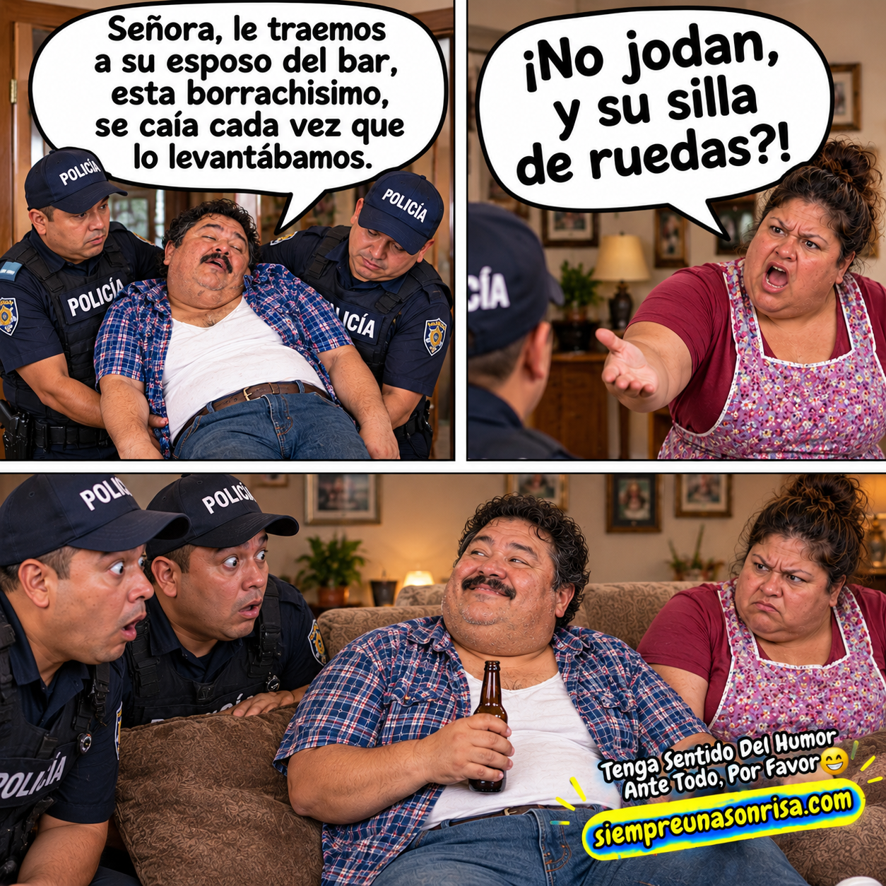 chistes, humor, chiste corto, borrachos, borrachera, policías, silla de ruedas, humor absurdo