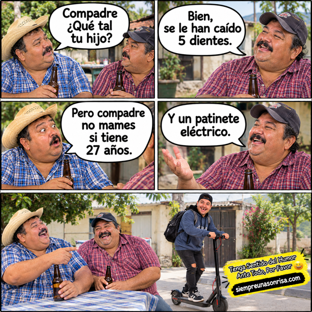 chistes, humor, compadres, patinete eléctrico, humor absurdo