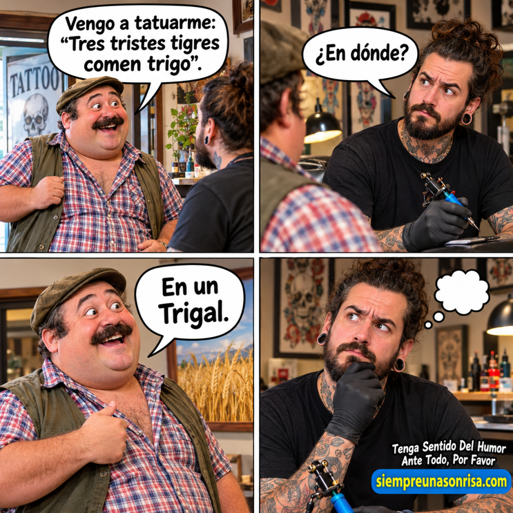 humor, chistes, memes graciosos, imágenes graciosas, tres tristes tigres, chistes cortos, juegos de palabras, humor cotidiano, tatuajes divertidos, risas, Siempre una Sonrisa