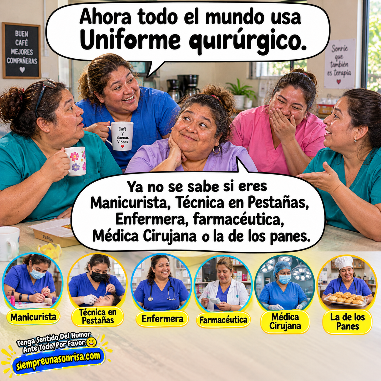 humor, chistes, uniforme quirúrgico, scrubs, enfermeras, médicas, farmacéuticas, manicuristas,