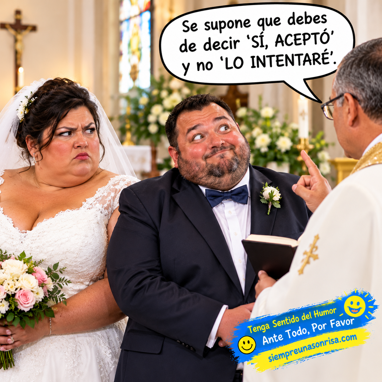 meme de bodas, humor de casamiento, matrimonios, curas, parejas
